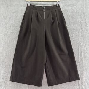 GAP Pants Women 0 Green Olive High Rise Wide Leg Crop Leg Culotte Pleated Pocket